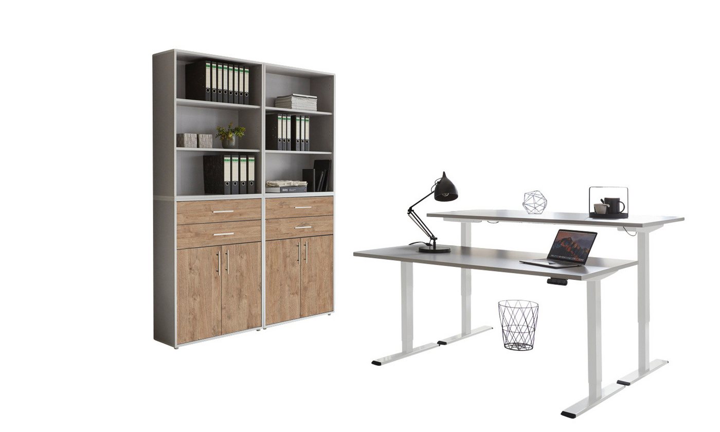 BMG Möbel Büromöbel-Set e-Office Set 20, (Büromöbel-Set 20, elektrisch höhenverstellbarer Schreibtisch + Aktenschränke), stufenlos verstellbar 69-119 cm, mit Memory-Funktion von BMG Möbel