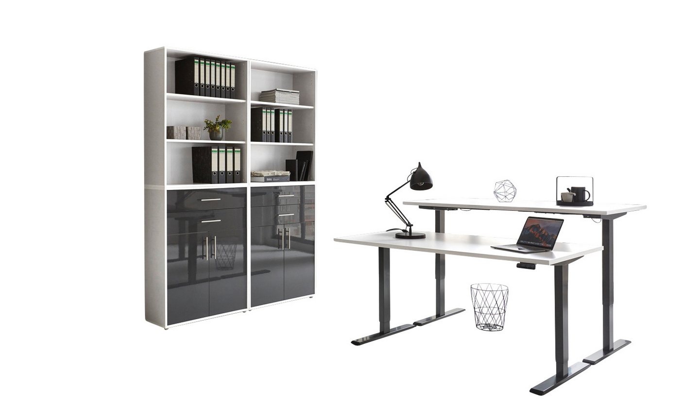 BMG Möbel Büromöbel-Set e-Office Set 20, (Büromöbel-Set 20, elektrisch höhenverstellbarer Schreibtisch + Aktenschränke), stufenlos verstellbar 69-119 cm, mit Memory-Funktion von BMG Möbel