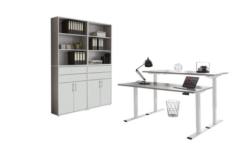 BMG Möbel Büromöbel-Set e-Office Set 20, (Büromöbel-Set 20, elektrisch höhenverstellbarer Schreibtisch + Aktenschränke), stufenlos verstellbar 69-119 cm, mit Memory-Funktion von BMG Möbel
