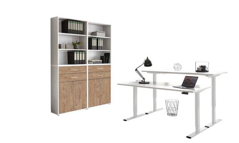 BMG Möbel Büromöbel-Set e-Office Set 20, (Büromöbel-Set 20, elektrisch höhenverstellbarer Schreibtisch + Aktenschränke), stufenlos verstellbar 69-119 cm, mit Memory-Funktion von BMG Möbel