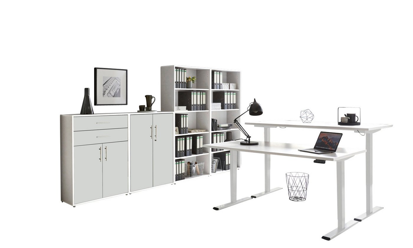 BMG Möbel Büromöbel-Set e-Office Set 21, (Büromöbel Set 21, elektrisch höhenverstellbarer Schreibtisch + Aktenschränke), stufenlos verstellbar 69-119 cm, mit Memory-Funktion von BMG Möbel