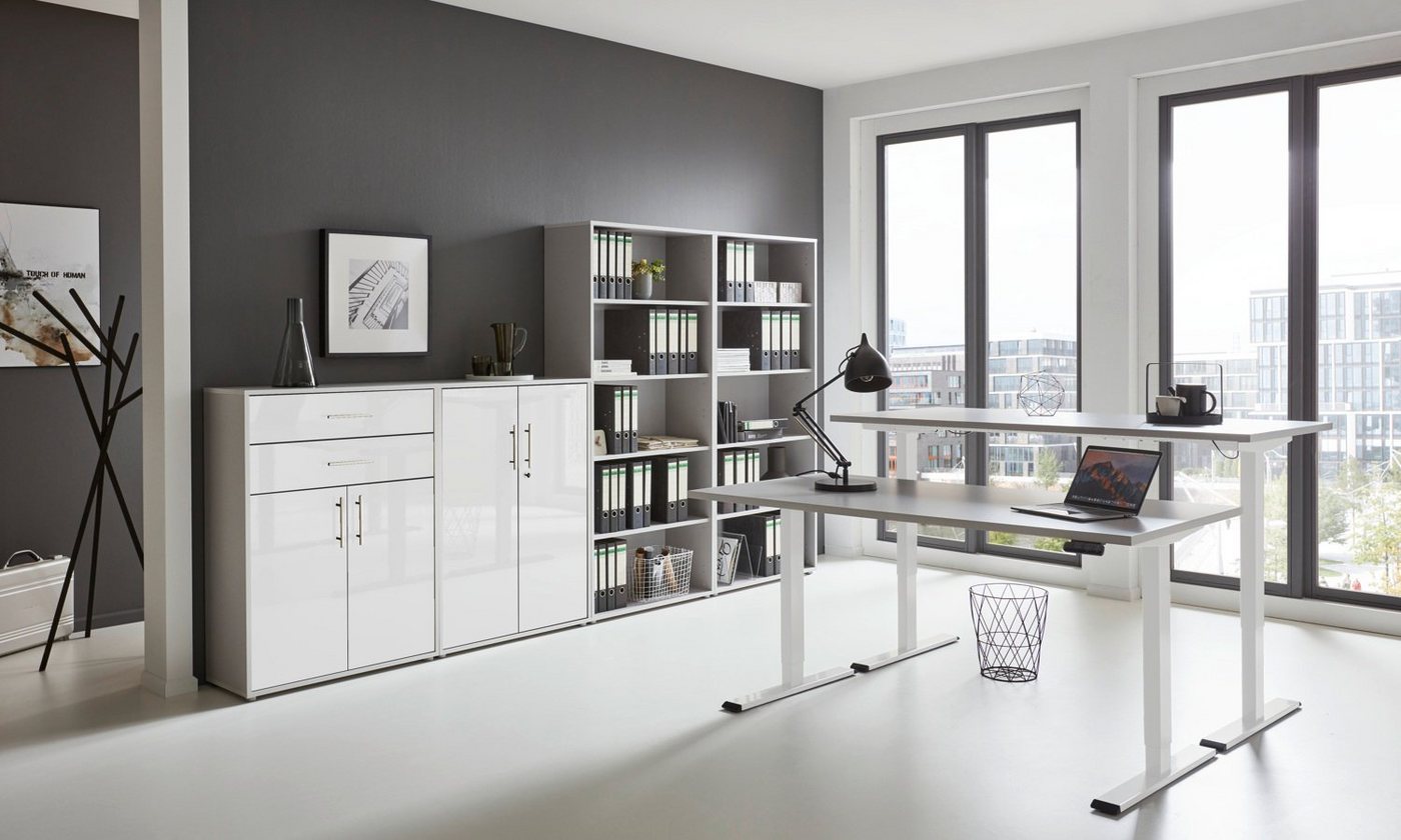 BMG Möbel Büromöbel-Set e-Office Set 21, (Büromöbel Set 21, elektrisch höhenverstellbarer Schreibtisch + Aktenschränke), stufenlos verstellbar 69-119 cm, mit Memory-Funktion von BMG Möbel