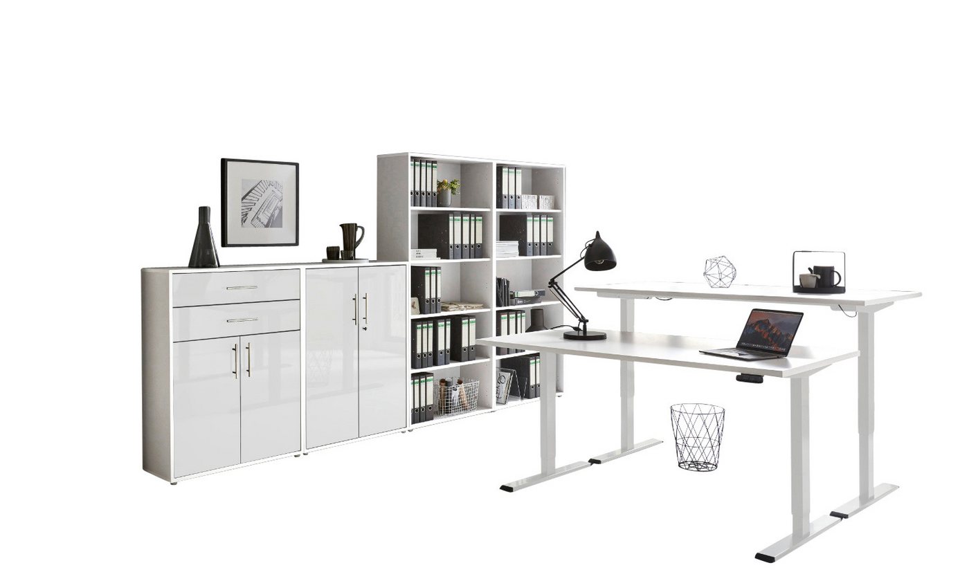 BMG Möbel Büromöbel-Set e-Office Set 21, (Büromöbel Set 21, elektrisch höhenverstellbarer Schreibtisch + Aktenschränke), stufenlos verstellbar 69-119 cm, mit Memory-Funktion von BMG Möbel