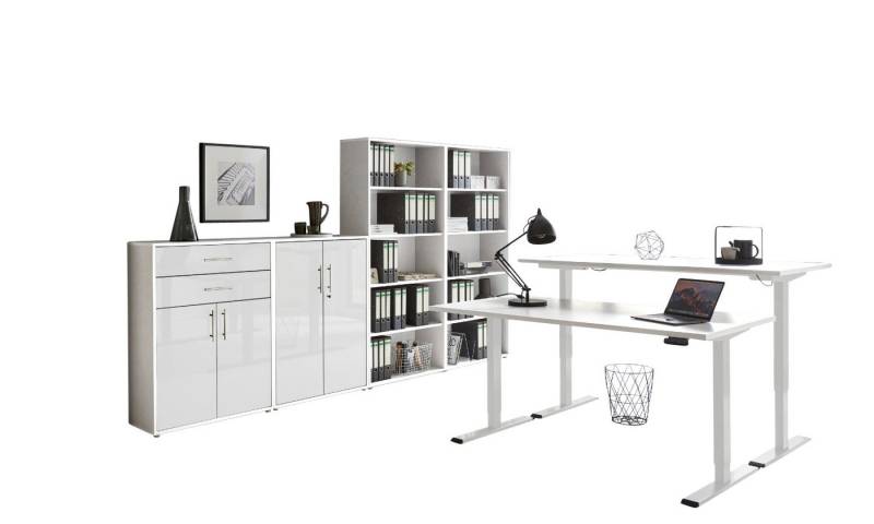BMG Möbel Büromöbel-Set e-Office Set 21, (Büromöbel Set 21, elektrisch höhenverstellbarer Schreibtisch + Aktenschränke), stufenlos verstellbar 69-119 cm, mit Memory-Funktion von BMG Möbel
