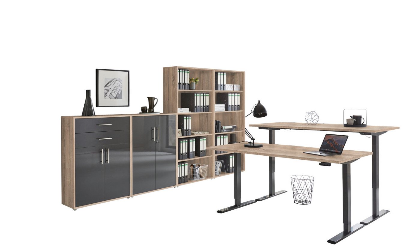 BMG Möbel Büromöbel-Set e-Office Set 21, (Büromöbel Set 21, elektrisch höhenverstellbarer Schreibtisch + Aktenschränke), stufenlos verstellbar 69-119 cm, mit Memory-Funktion von BMG Möbel