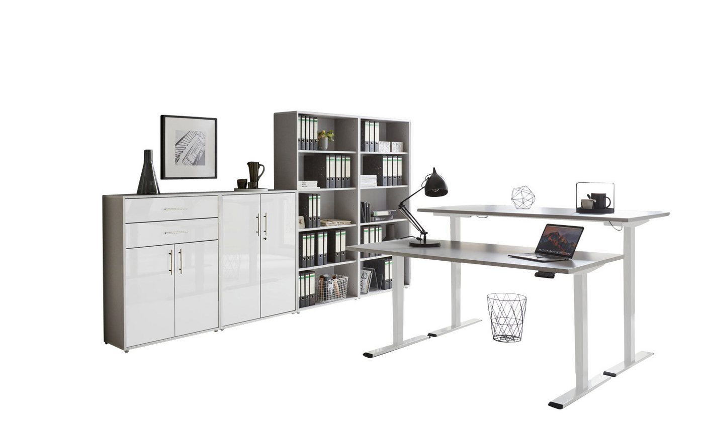 BMG Möbel Büromöbel-Set e-Office Set 21, (Büromöbel Set 21, elektrisch höhenverstellbarer Schreibtisch + Aktenschränke), stufenlos verstellbar 69-119 cm, mit Memory-Funktion von BMG Möbel