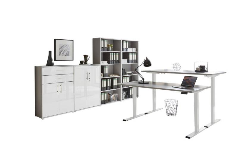 BMG Möbel Büromöbel-Set e-Office Set 21, (Büromöbel Set 21, elektrisch höhenverstellbarer Schreibtisch + Aktenschränke), stufenlos verstellbar 69-119 cm, mit Memory-Funktion von BMG Möbel