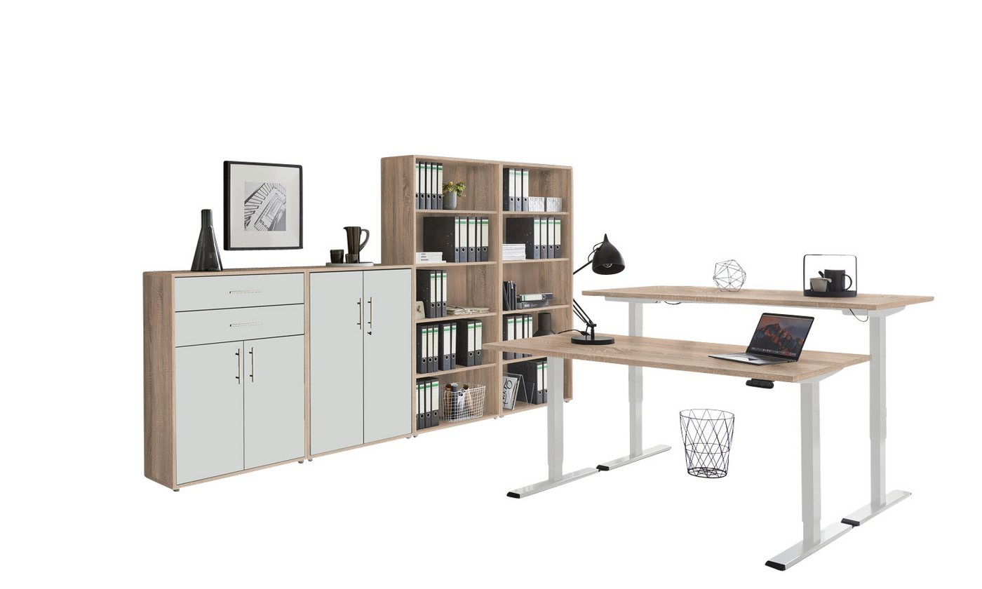 BMG Möbel Büromöbel-Set e-Office Set 21, (Büromöbel Set 21, elektrisch höhenverstellbarer Schreibtisch + Aktenschränke), stufenlos verstellbar 69-119 cm, mit Memory-Funktion von BMG Möbel