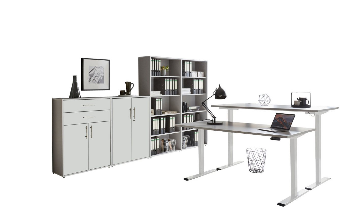 BMG Möbel Büromöbel-Set e-Office Set 21, (Büromöbel Set 21, elektrisch höhenverstellbarer Schreibtisch + Aktenschränke), stufenlos verstellbar 69-119 cm, mit Memory-Funktion von BMG Möbel