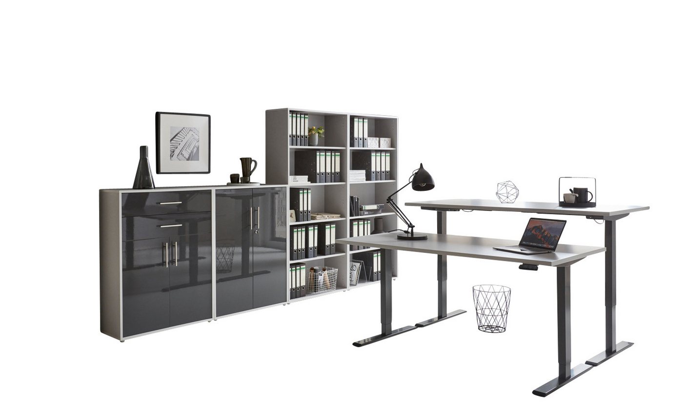 BMG Möbel Büromöbel-Set e-Office Set 21, (Büromöbel Set 21, elektrisch höhenverstellbarer Schreibtisch + Aktenschränke), stufenlos verstellbar 69-119 cm, mit Memory-Funktion von BMG Möbel