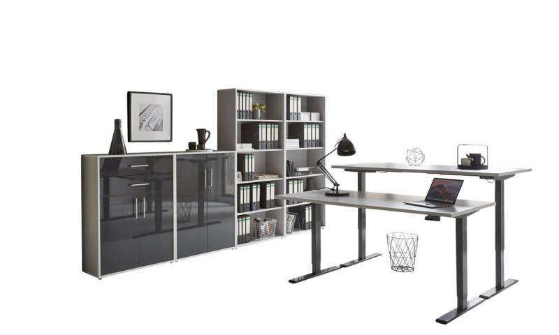 BMG Möbel Büromöbel-Set e-Office Set 21, (Büromöbel Set 21, elektrisch höhenverstellbarer Schreibtisch + Aktenschränke), stufenlos verstellbar 69-119 cm, mit Memory-Funktion von BMG Möbel