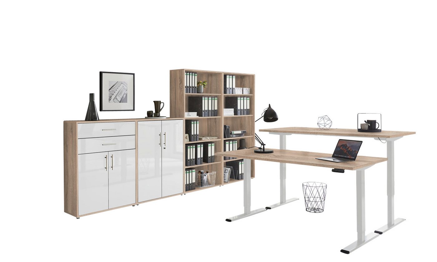 BMG Möbel Büromöbel-Set e-Office Set 21, (Büromöbel Set 21, elektrisch höhenverstellbarer Schreibtisch + Aktenschränke), stufenlos verstellbar 69-119 cm, mit Memory-Funktion von BMG Möbel