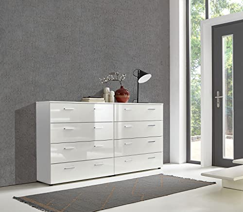 BMG Möbel Schubkastenkommode »Marbella-Kommoden-Set 1« (Schubkastenkommode Sideboard Kommode, 2 Schubkastenkommoden), Fronten und Oberboden in weiß Hochglanz, Made in Germany von BMG Möbel