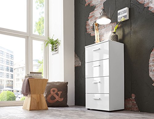 Schubladen Kommode Sideboard Tower Marbella in Hochglanz weiß Höhe 91 Breite 44 Tiefe 32 cm von BMG Möbel