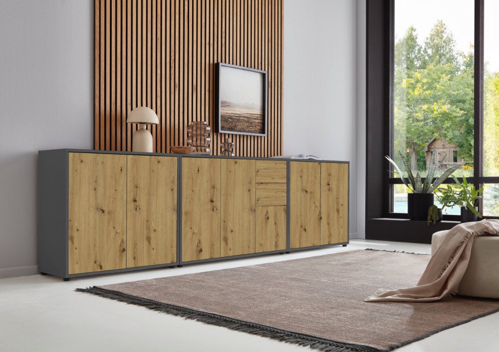 BMG Möbel Sideboard Mailand Anthrazit Artisan (Set, Kommode), grifflos mit Push-to-open-Funktion von BMG Möbel