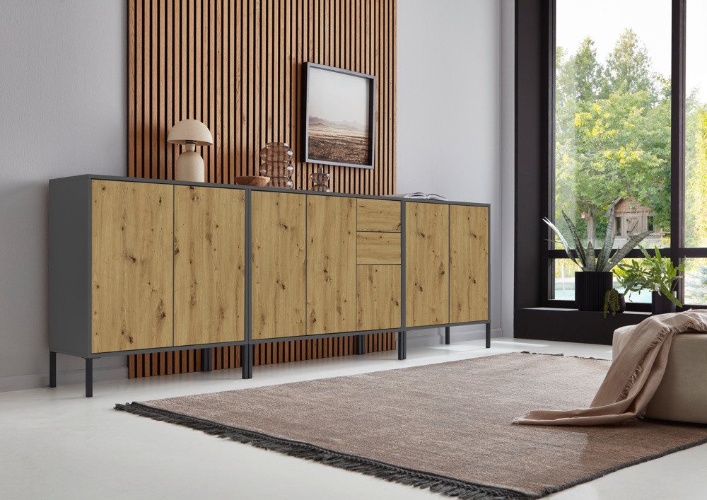 BMG Möbel Sideboard Mailand Anthrazit Artisan (Set, Kommode), grifflos mit Push-to-open-Funktion von BMG Möbel