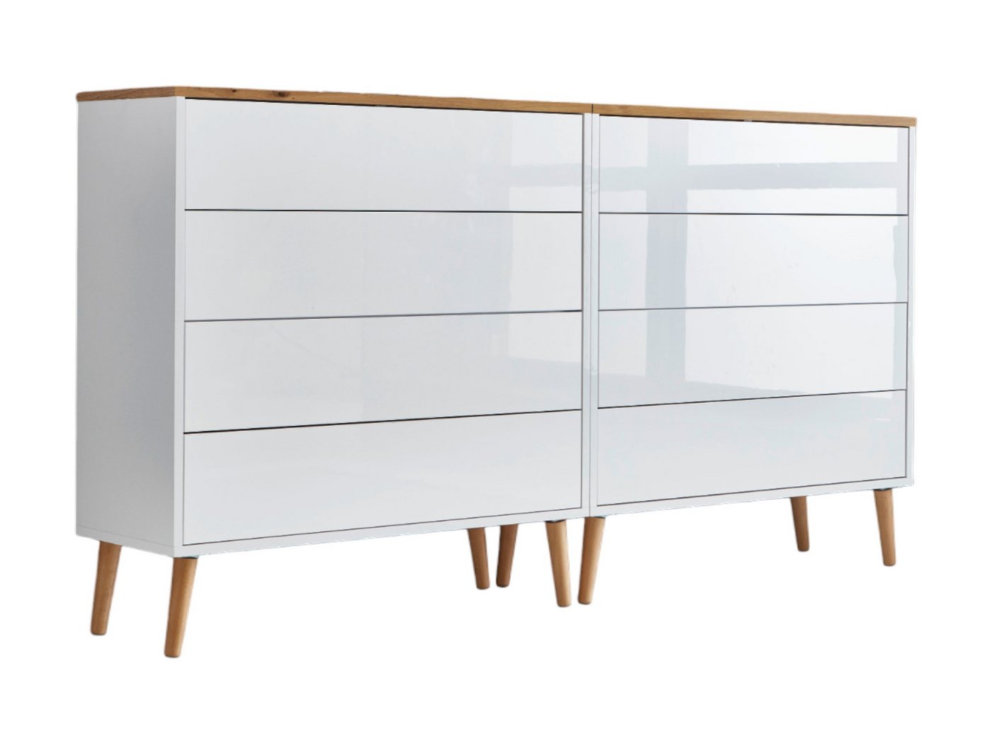 BMG Möbel Sideboard Mailand Set 1 (Kommode Schubladenkommode Anrichte, mit Massivholzfuß), Push-to-open-Funktion von BMG Möbel