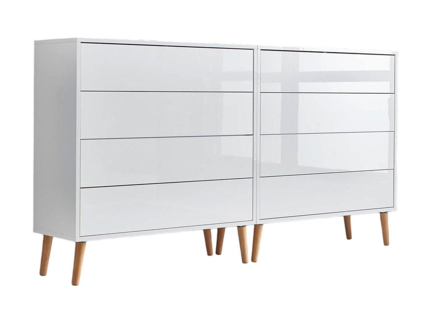 BMG Möbel Sideboard Mailand Set 1 (Kommode Schubladenkommode Anrichte, mit Massivholzfuß), Push-to-open-Funktion von BMG Möbel