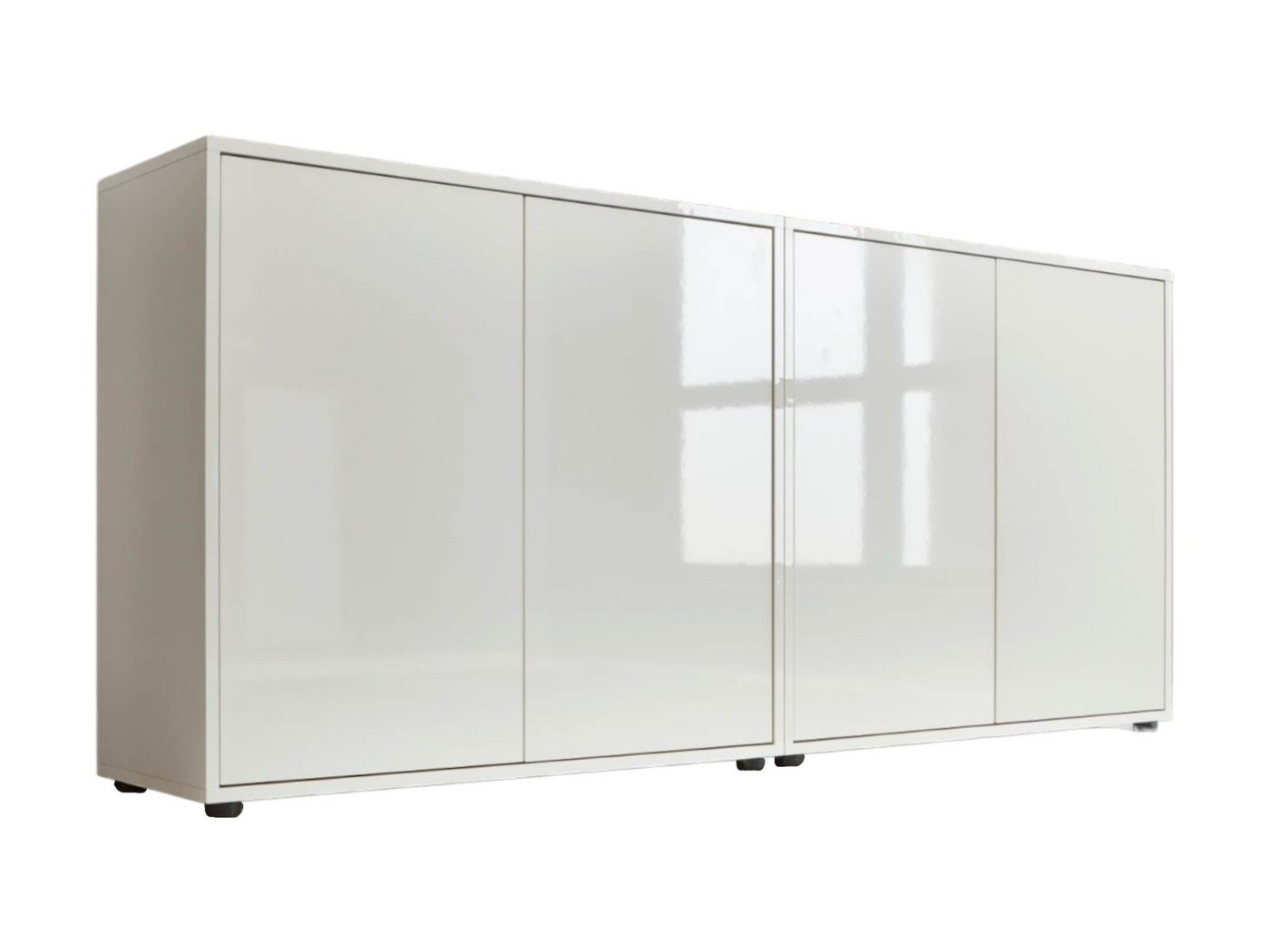 BMG Möbel Sideboard Mailand Set 2 (Kommode Anrichte Aktenschrank), mit weiß lackierten Hochglanzfronten von BMG Möbel