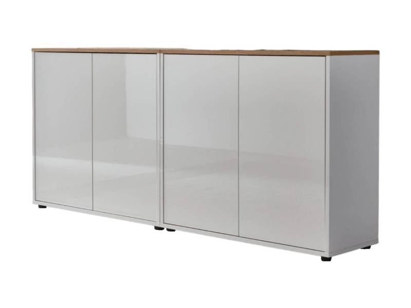 BMG Möbel Sideboard Mailand Set 2 (Schuhschrank Kommode Anrichte Aktenschrank), Türen in Hochglanz lackiert oder Matt Weiss von BMG Möbel