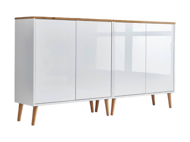 BMG Möbel Sideboard Mailand Set 2 (Kommode Anrichte Aktenschrank, mit Massivholzfuß), Push-to-open-Funktion von BMG Möbel