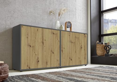 BMG Möbel Sideboard Mailand Set 2 (Schubladenkommode Kommode Anrichte, in anthrazit/Artisan Eiche), Push-to-Open-Funktion von BMG Möbel