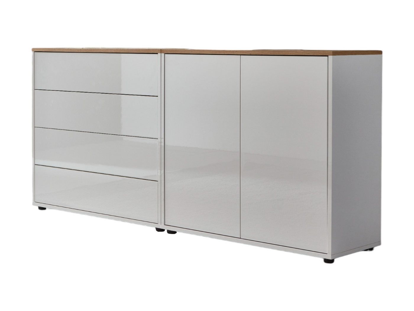 BMG Möbel Sideboard Mailand Set 3 (Kommode Anrichte Aktenschrank), mit weiß lackierten Hochglanzfronten von BMG Möbel