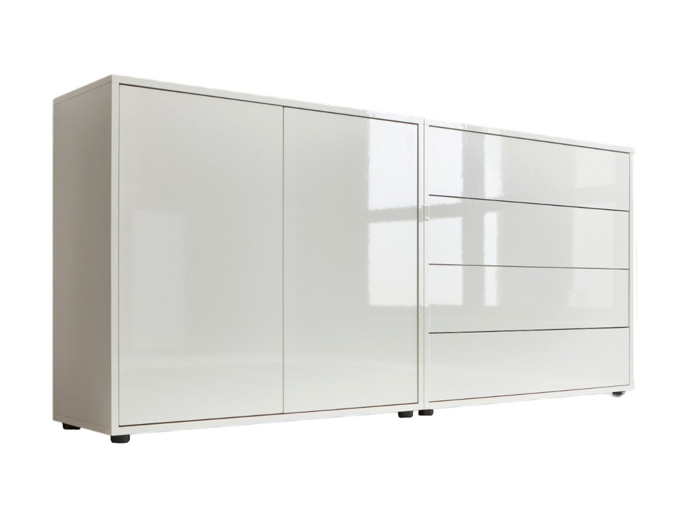 BMG Möbel Sideboard Mailand Set 3 (Kommode Anrichte Aktenschrank), mit weiß lackierten Hochglanzfronten von BMG Möbel