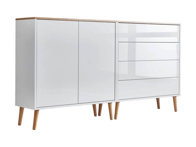BMG Möbel Sideboard Mailand Set 3 (Kommode Anrichte Aktenschrank, mit Massivholzfuß), Push-to-Open-Funktion von BMG Möbel