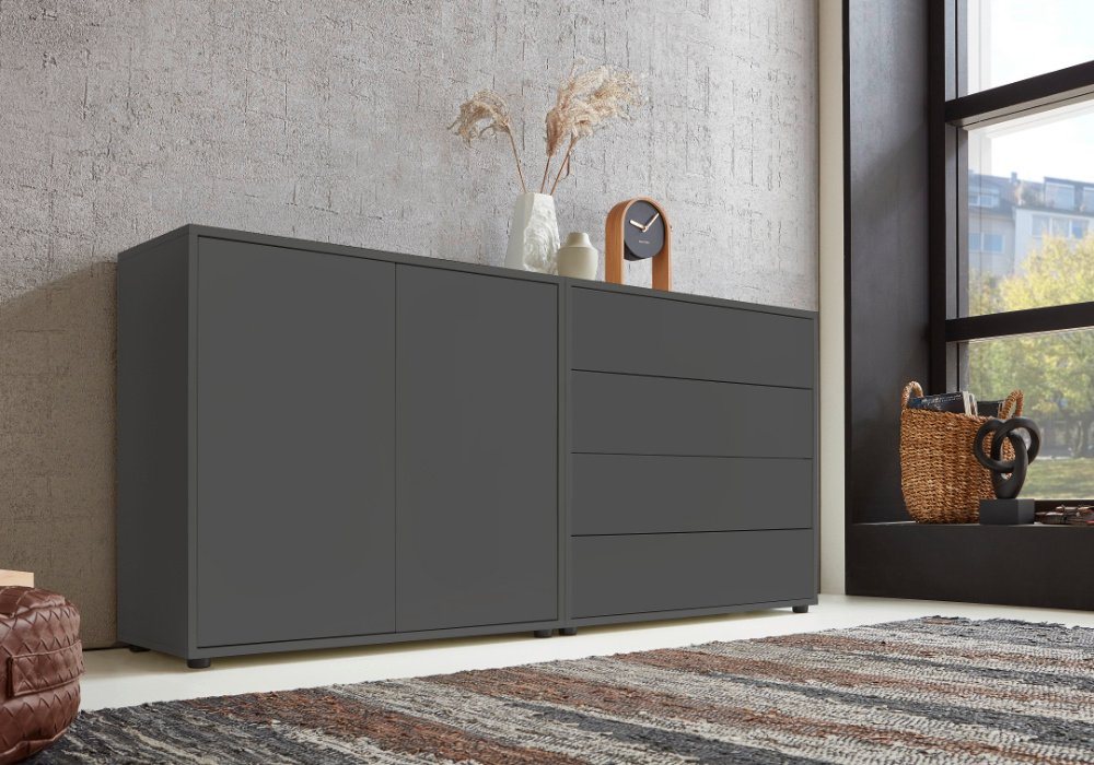 BMG Möbel Sideboard Mailand Set 3 (Schubladenkommode Sideboard Kommode Anrichte, in verschiedenen Farben), Push-to-open-Funktion, Anti-Fingerprint-Beschichtung von BMG Möbel