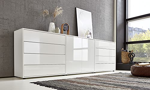 BMG Möbel Sideboard »Mailand Set 4« (Kommode Anrichte Aktenschrank), mit weiß lackierten Hochglanzfronten und hochwertigen Push-to-Open Beschlägen von BMG Möbel