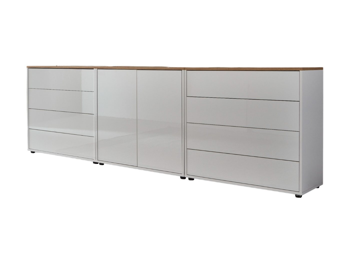 BMG Möbel Sideboard Mailand Set 4 (Kommode Anrichte Aktenschrank), mit weiß lackierten Hochglanzfronten von BMG Möbel