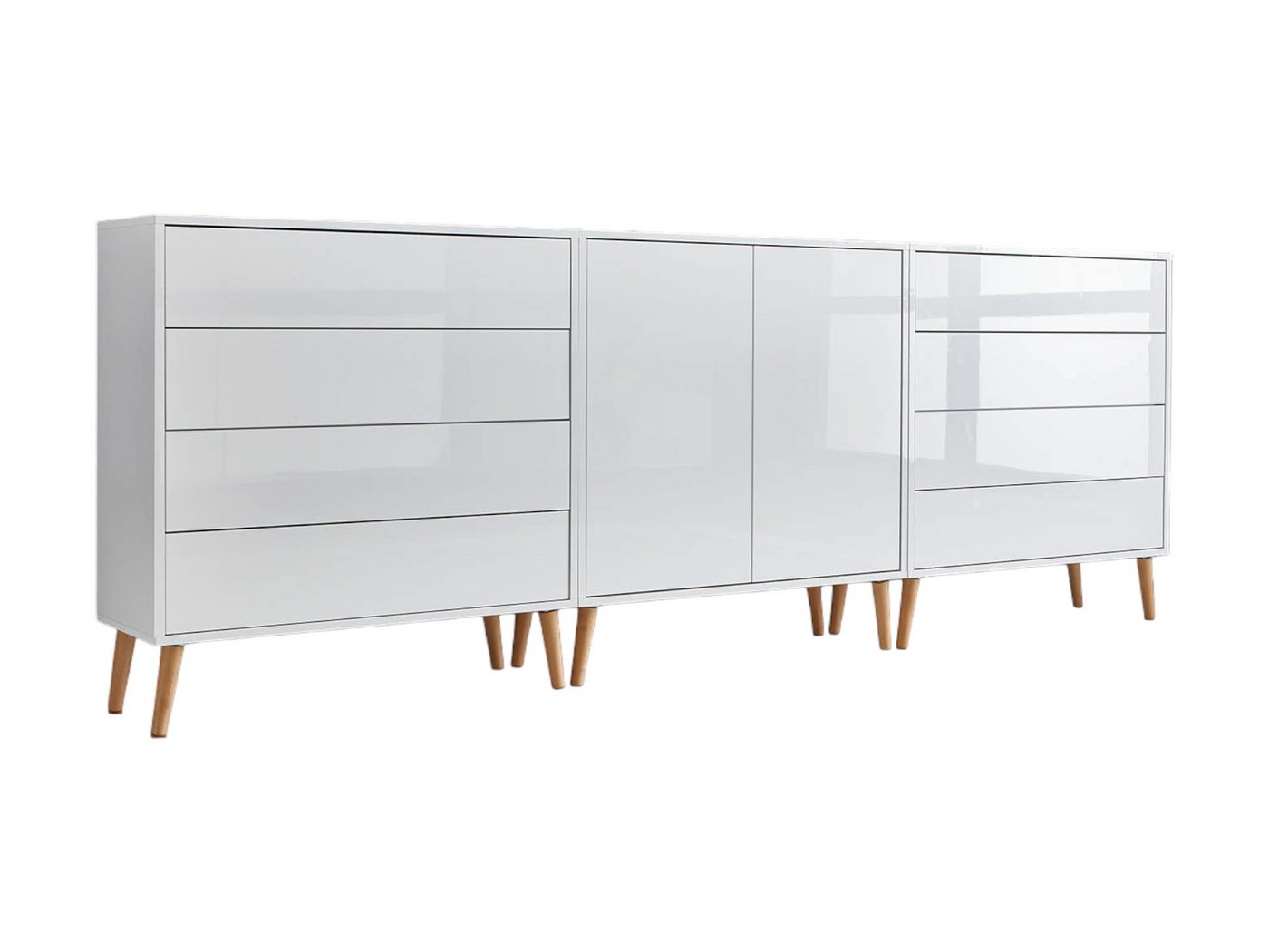 BMG Möbel Sideboard Mailand Set 4 (Kommode Anrichte Aktenschrank, mit Massivholzfuß), Push-to-Open-Funktion von BMG Möbel