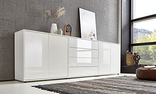 BMG Möbel Sideboard »Mailand Set 5« (Kommode Anrichte Aktenschrank), mit weiß lackierten Hochglanzfronten und hochwertigen Push-to-Open Beschlägen von BMG Möbel