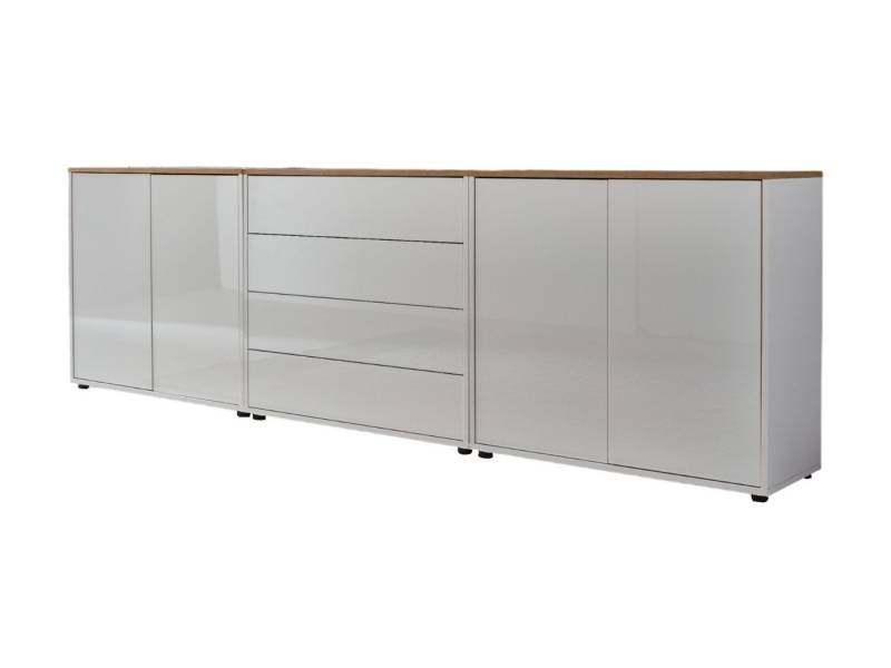 BMG Möbel Sideboard Mailand Set 5 (Kommode Anrichte Aktenschrank), mit weiß lackierten Hochglanzfronten von BMG Möbel