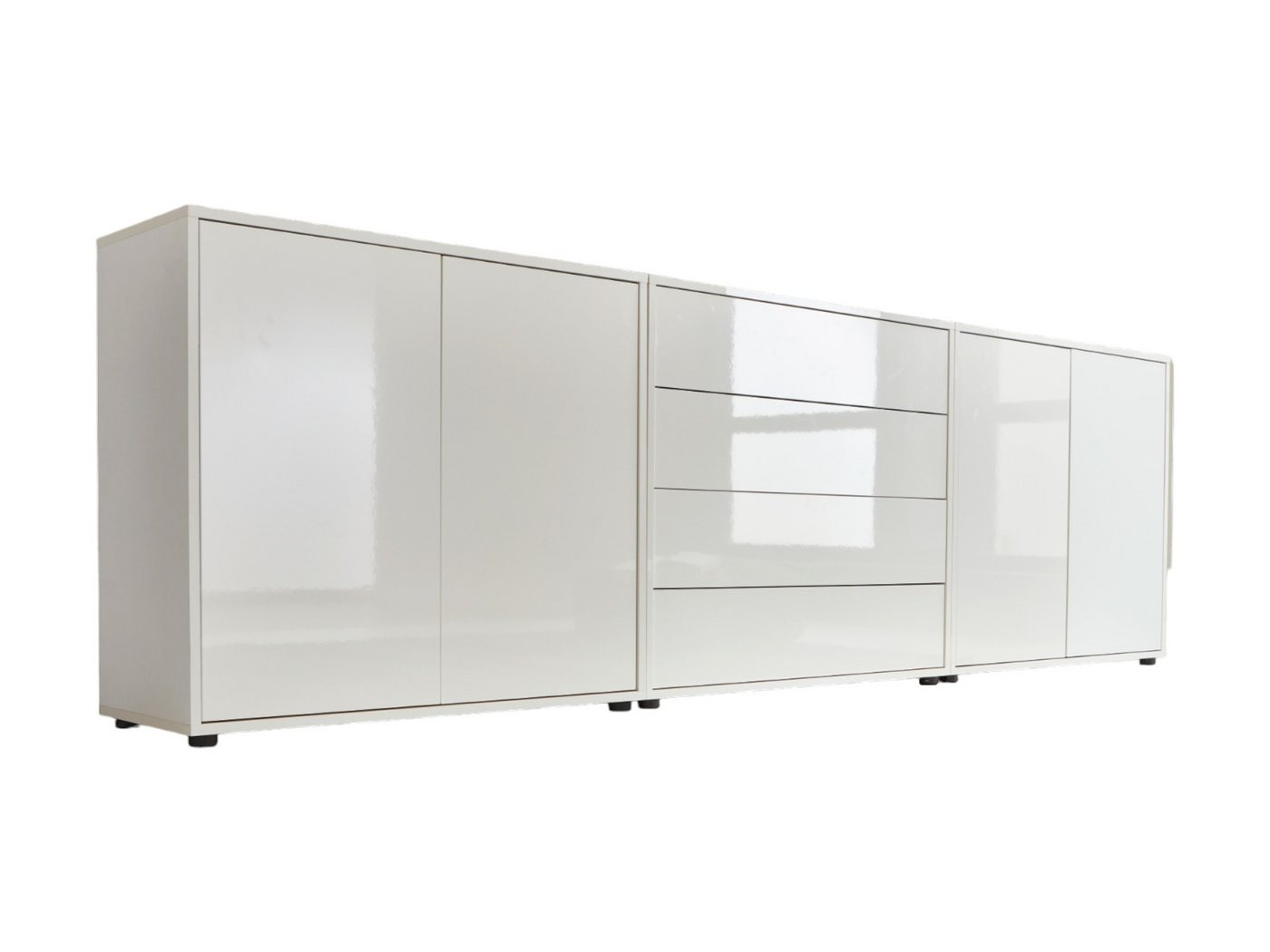 BMG Möbel Sideboard Mailand Set 5 (Kommode Anrichte Aktenschrank), mit weiß lackierten Hochglanzfronten von BMG Möbel