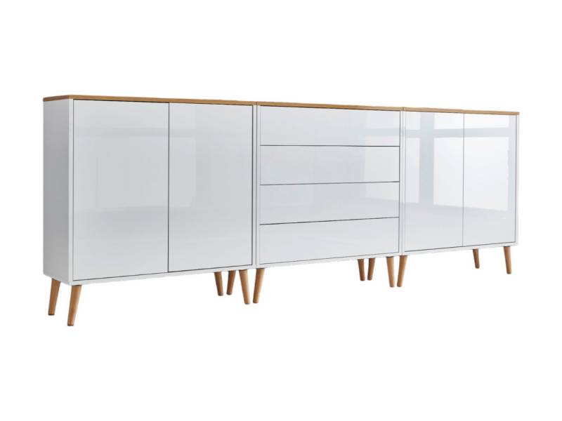 BMG Möbel Sideboard Mailand Set 5 (Kommode Anrichte Aktenschrank, mit Massivholzfuß), Push-to-Open-Funktion von BMG Möbel