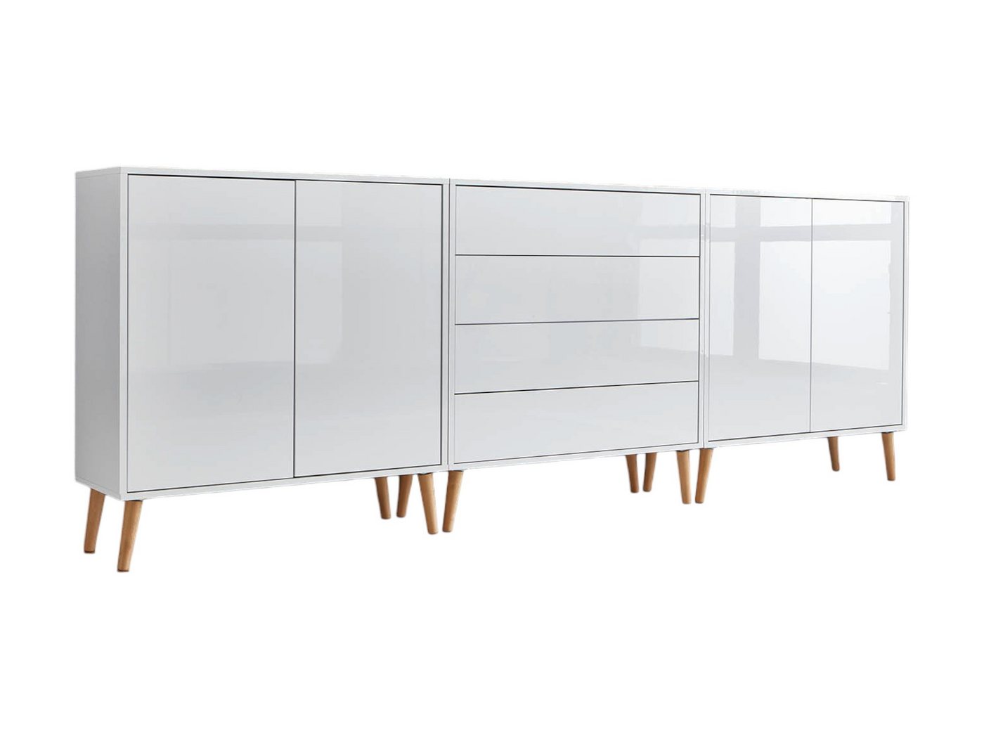 BMG Möbel Sideboard Mailand Set 5 (Kommode Anrichte Aktenschrank, mit Massivholzfuß), Push-to-Open-Funktion von BMG Möbel