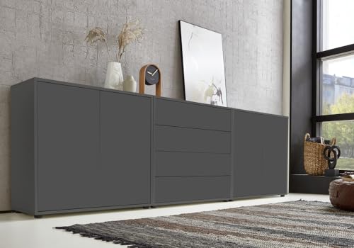 BMG Möbel Sideboard Mailand Set 5 (Schubladenkommode Kommode Anrichte, in anthrazit), Push-to-Open-Funktion von BMG Möbel