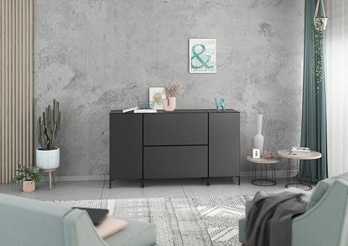 BMG Möbel Sideboard Set Modul+ 4 teilig in Anthrazit oder Weiß Fronten wählbar in 4 modernen Farben, mit oder ohne Fußset, individuell montierbar (Anthrazit - Anthrazit Matt, Mit Füßen) von BMG Möbel