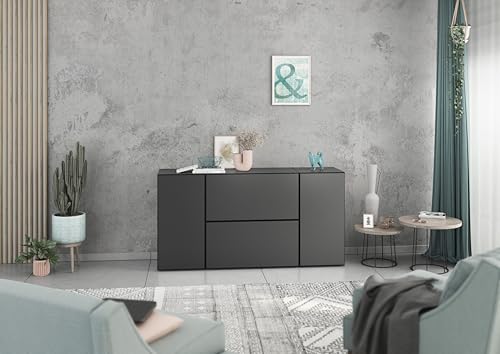 BMG Möbel Sideboard Set Modul+ 4 teilig in Anthrazit oder Weiß Fronten wählbar in 4 modernen Farben, mit oder ohne Fußset, individuell montierbar (Anthrazit - Anthrazit Matt, Ohne Füße) von BMG Möbel
