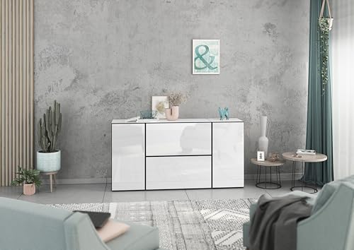 BMG Möbel Sideboard Set Modul+ 4 teilig in Anthrazit oder Weiß Fronten wählbar in 4 modernen Farben, mit oder ohne Fußset, individuell montierbar (Weiß - Weiß Hochglanz, Ohne Füße) von BMG Möbel