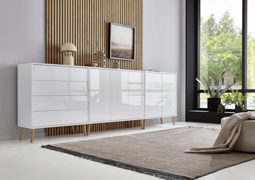BMG Möbel Sideboard mit Holzfüße »Mailand Set 7«, grifflos, Korpus weiß matt und weiß lackierte Hochglanzfronten BMG Möbel Sideboard mit Holzfüße »Mailand Set 7«, grifflos, Korpus weiß matt und weiß lackierte Hochglanzfronten von BMG Möbel