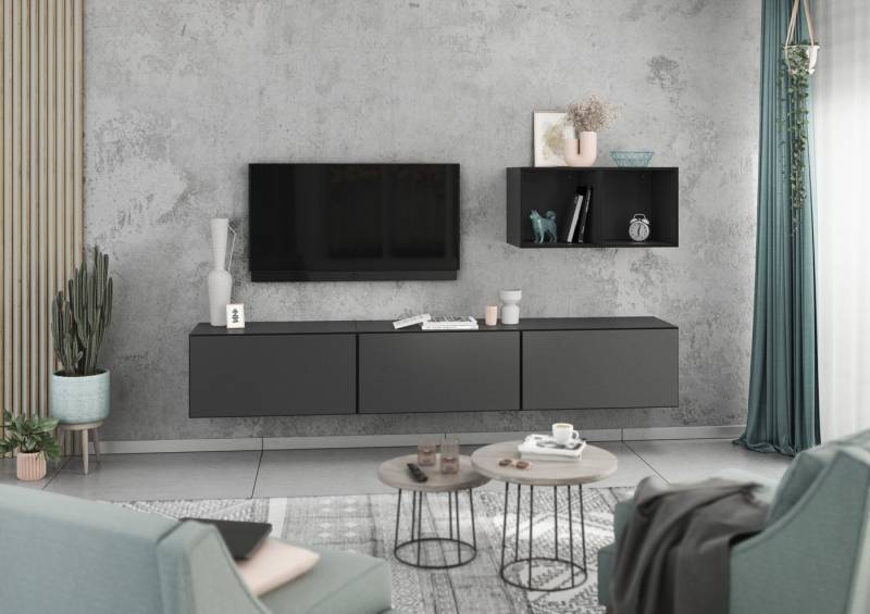 BMG Möbel Wohnwand Modul+, (Lowboard-Set mit Wandregalen bestehend aus, 3x Hängeelement mit Klappen, 2x offenes Würfelregal), wandhängend mit Softclose, Made in Germany von BMG Möbel