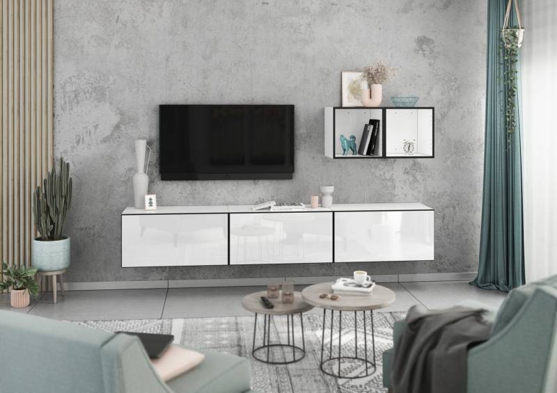 BMG Möbel Wohnwand Modul+, (Lowboard-Set mit Wandregalen bestehend aus, 3x Hängeelement mit Klappen, 2x offenes Würfelregal), wandhängend mit Softclose, Made in Germany von BMG Möbel
