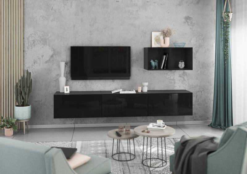 BMG Möbel Wohnwand Modul+, (Lowboard-Set mit Wandregalen bestehend aus, 3x Hängeelement mit Klappen, 2x offenes Würfelregal), wandhängend mit Softclose, Made in Germany von BMG Möbel