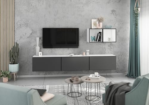 BMG Möbel Wohnwand Set 5 teilig individuell montierbar, 3 Schränke Mir Klappen und Softclose, 2X offenes Regal, wählbar in 8 Farbkombinationen (Weiß - Anthrazit Matt) von BMG Möbel