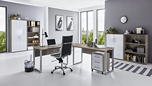 Büro Möbel Arbeitszimmer komplett Set Office Edition (Set 1) in Eiche Sonoma/Weiß - abschließbar und Metallgriffe - Made in Germany von BMG Möbel