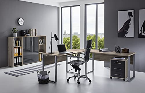 Büromöbel komplett Set Arbeitszimmer Office Edition in Eiche Sonoma/Anthrazit Hochglanz lackiert (Set 2) von BMG Möbel