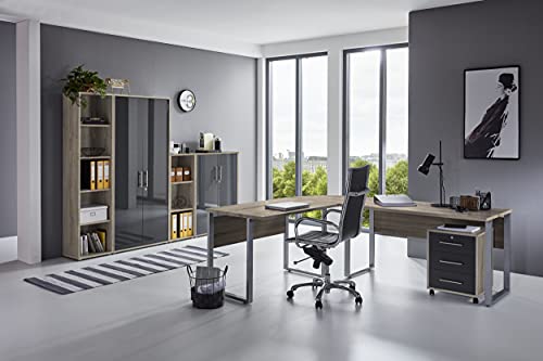 Büromöbel komplett Set Arbeitszimmer Office Edition in Eiche Sonoma/Anthrazit Hochglanz lackiert (Set 4) von BMG Möbel